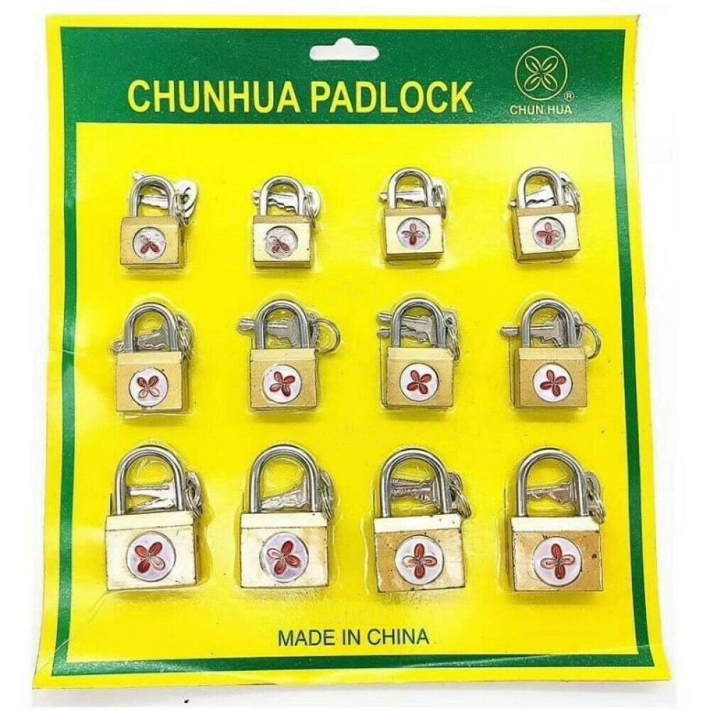 Trade Shop - Set 12 Lucchetti Ad Arco 15 Mm 20 Mm 25 Mm Con 2 Chiavi Per Armadietto Valigia -