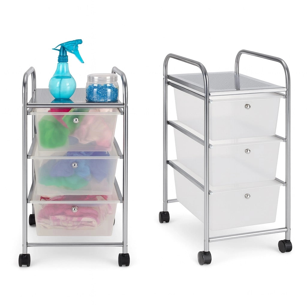 Carrello Cassettiera Multiuso 3 Cassetti Bianco 4Ruote Casa Ufficio Estetica Tattoo