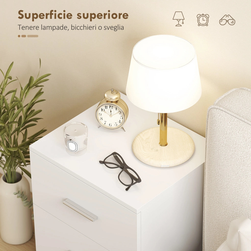Comodino con 3 Cassetti Moderno e Multiuso per Camera e Salotto, 40x35x60 cm, Bianco