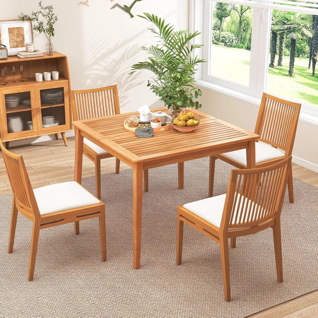Tavolo da Giardino con Foro per Ombrellone da 5 cm, Tavolo da Pranzo in Legno di Acacia, Tavolo Rettangolare per 4 Persone, per Esterno, Balcone, Cortile, Veranda (Modello I)