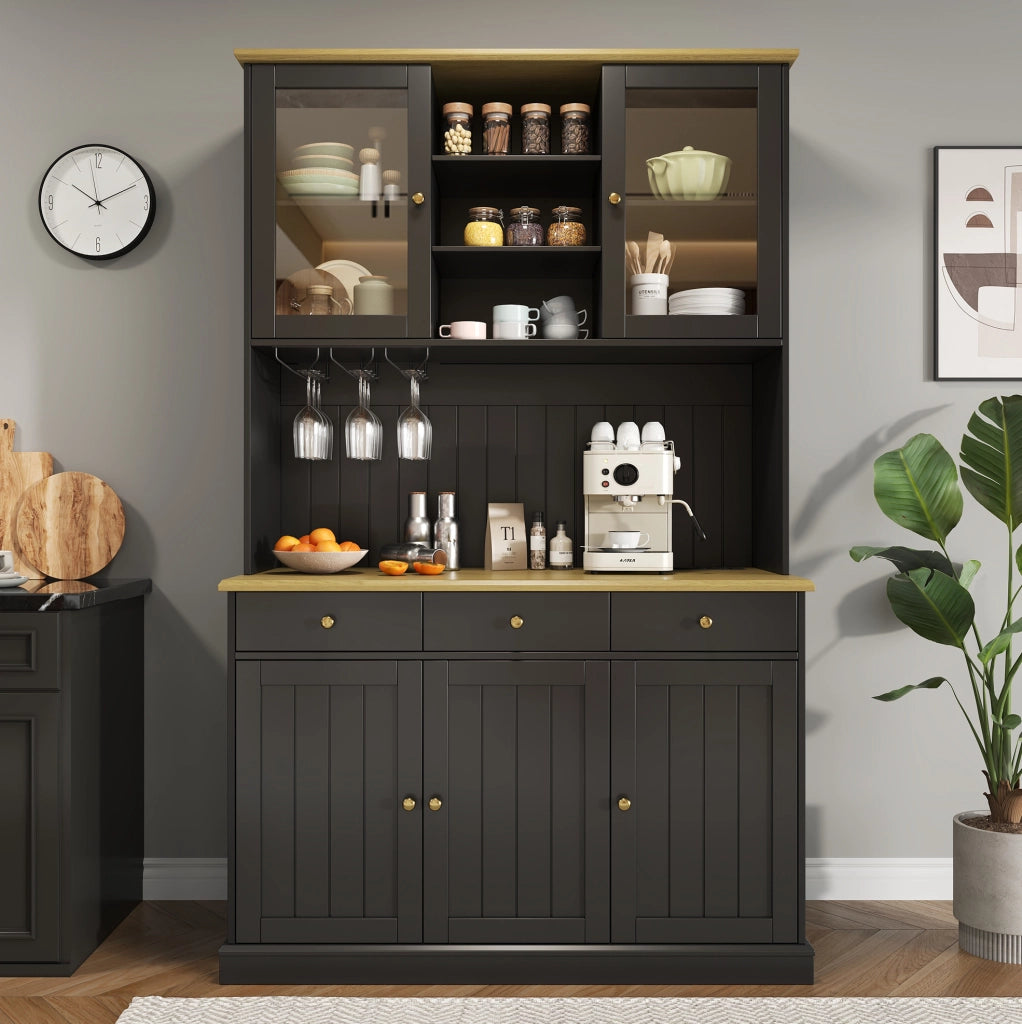 Credenza buffet alta con ante in vetro; cassetto e vano chiuso 120x40x191 cm; nero