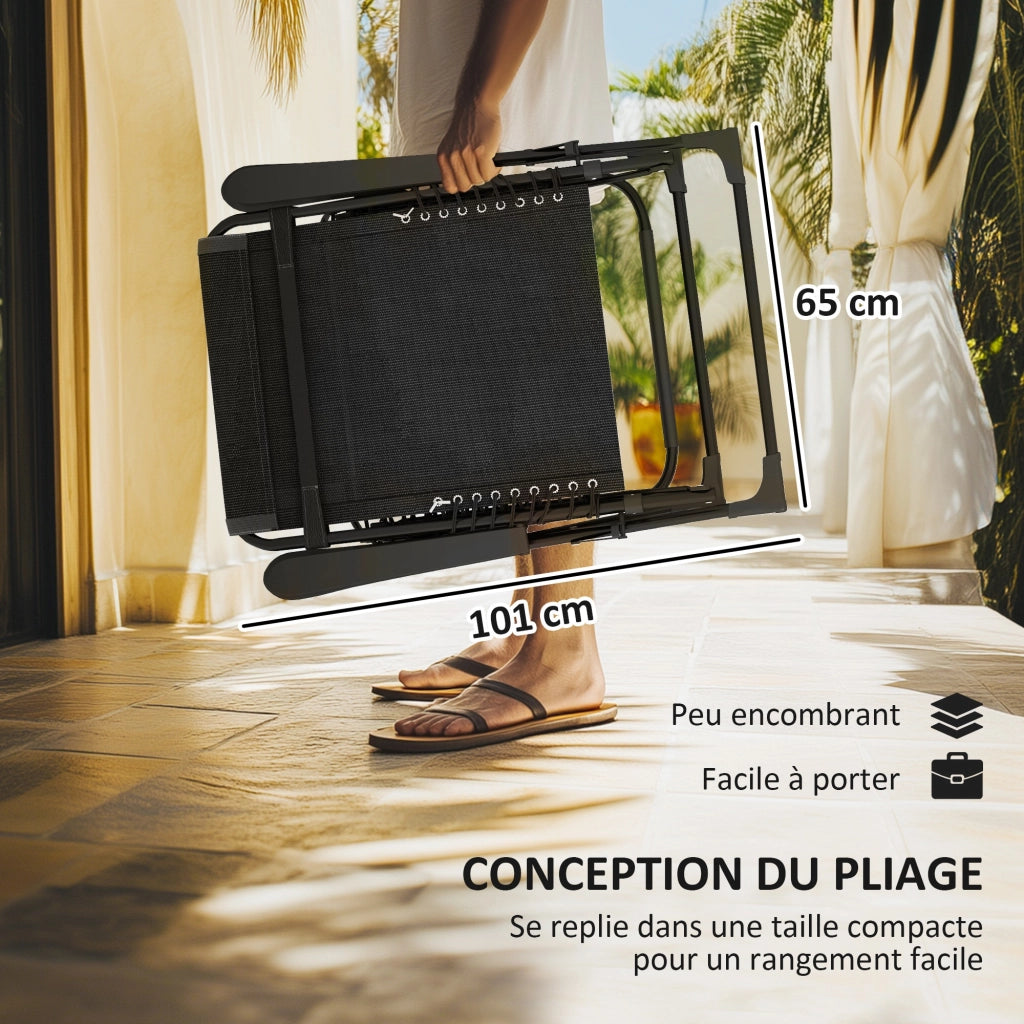 Set 2 lettini prendisole pieghevoli reclinabili con poggiatesta in textilene ¨C Xylo ¨C 90x65x112 cm nero
