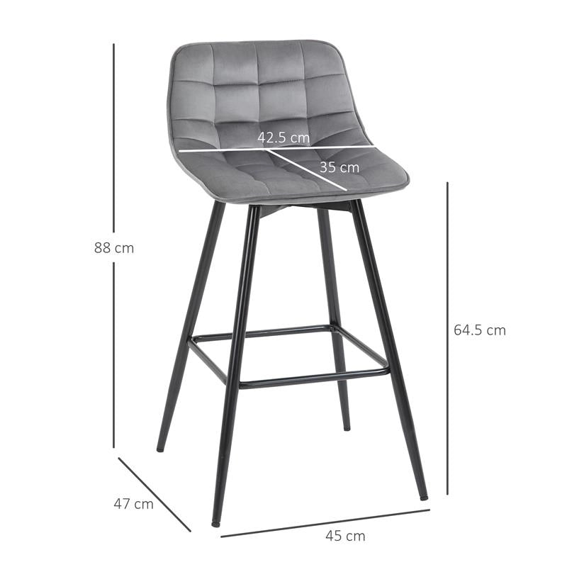 SET 2 SGABELLI DA BAR SEDIE IMBOTTITE STILE NORDICO VELLUTO GRIGIO