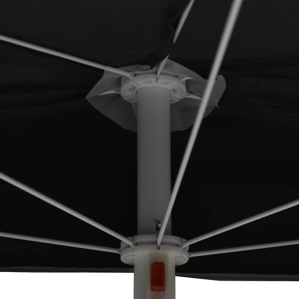 Ombrello | Parasolne Semicircolare da Giardino con Palo 180x90 cm Nero