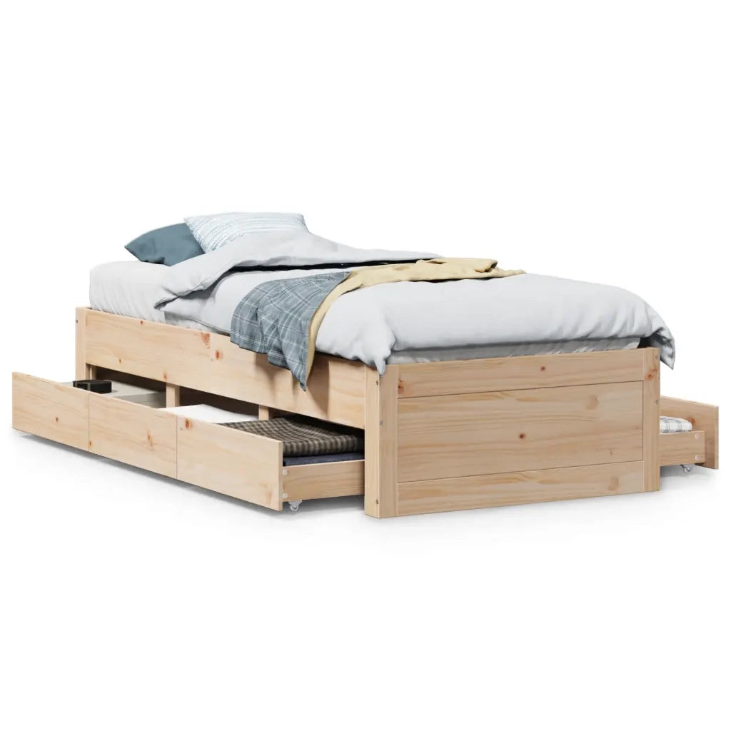 Letto singolo | Letto per adulti | Giroletto senza Materasso con Cassetti 75x190 cm Massello Pino