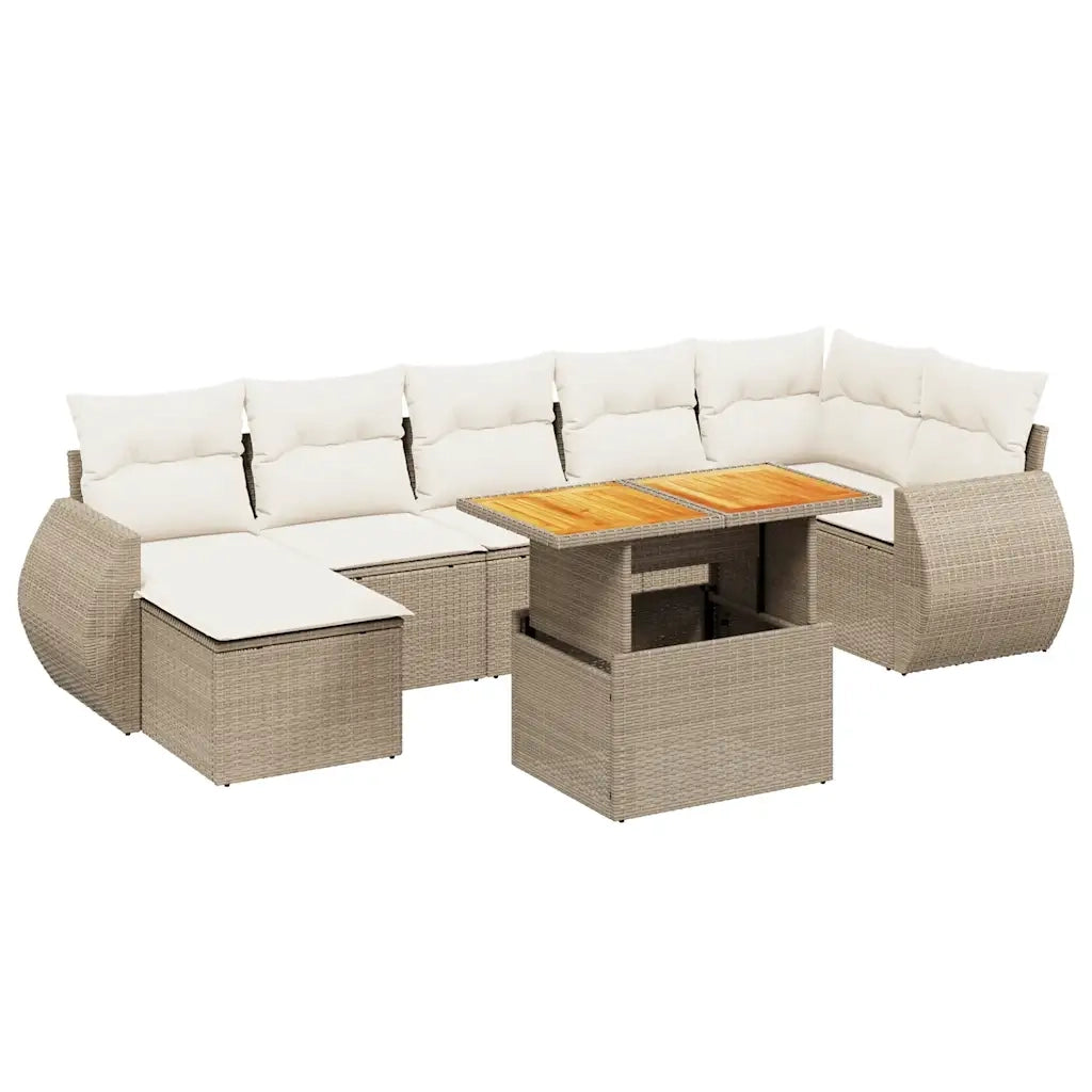 Set Divano da Giardino 8 pz con Cuscini Beige in Polyrattan