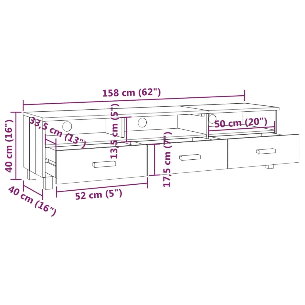 Mobile TV multimediale scaffale TV credenza mobile TV sala da pranzo soggiorno camera da letto HAMAR scuro 158 x 40 x 40 cm legno di pino massiccio grigio 02_0027634