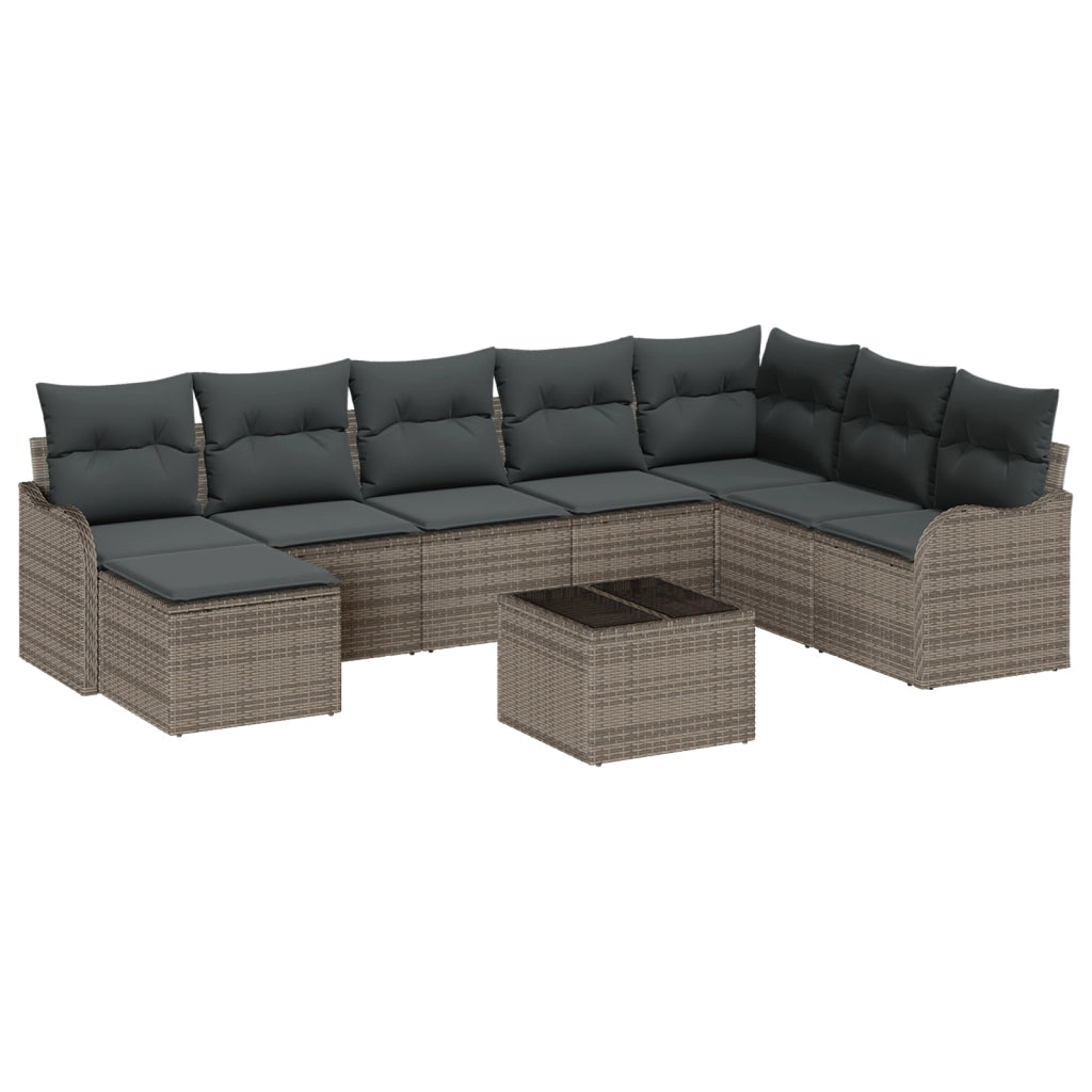 Set divano da giardino 8 pezzi con cuscini neri in polyrattan