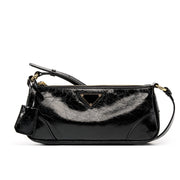 Borsa a tracolla da donna in vera pelle, modello Crescent, alla moda, colore nero.