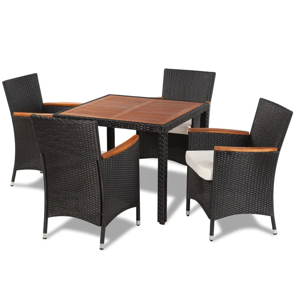 Set da Pranzo da Giardino 5 pz con Cuscini in Polyrattan Nero  cod mxl 44252