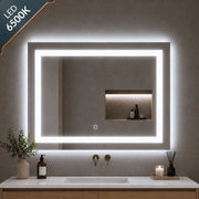 Specchio da bagno rettangolare led con interruttore touch e cornice in alluminio *** misure 80x60 cm, tonalità stand...