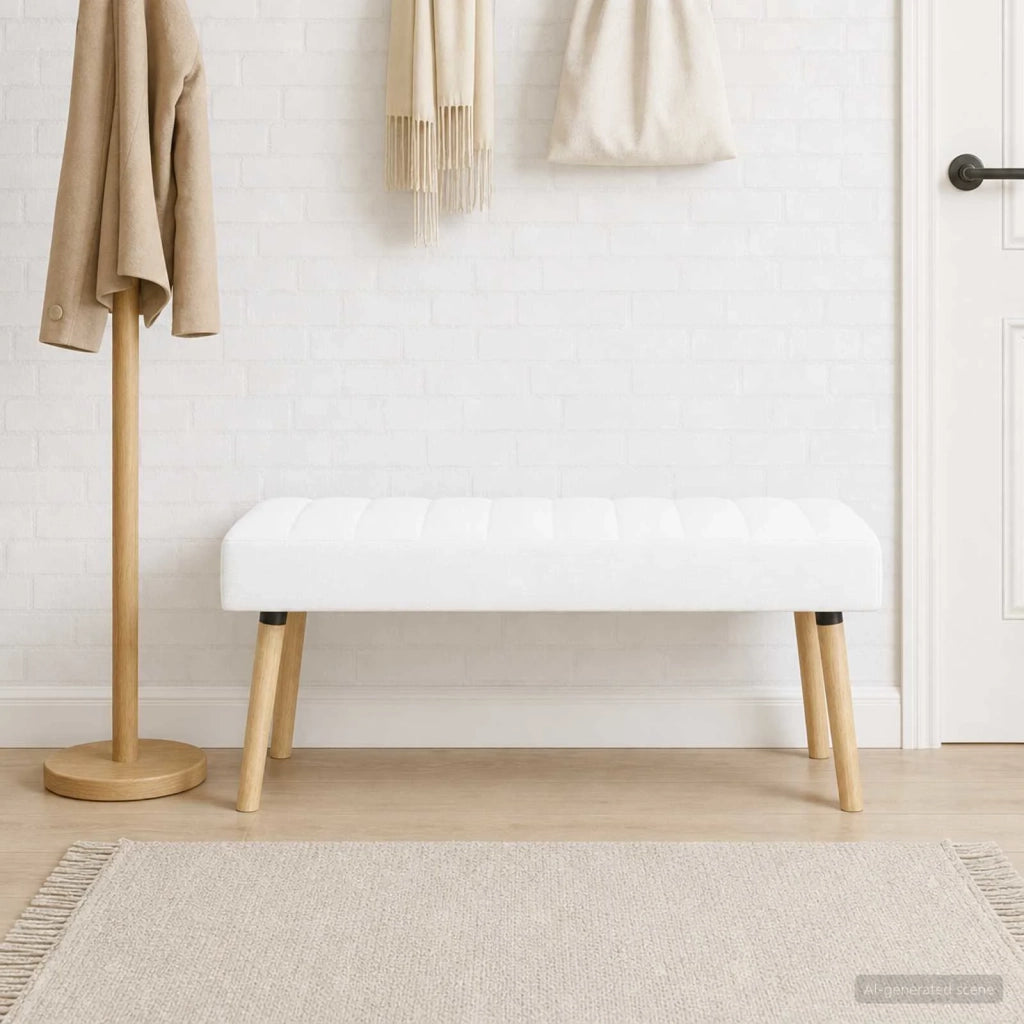 Panchina trapuntata a canale Bianco 110 x 40 x 46 cm Tessuto 42038498