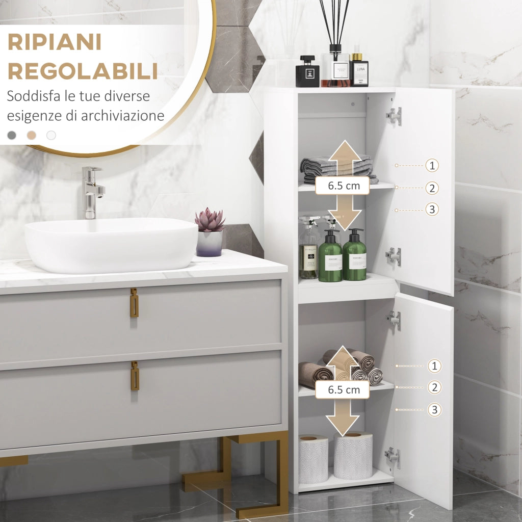 Mobile Bagno Alto a Colonna con Ante e Ripiani Regolabili ¨C zephmum ¨C Bianco Lucido