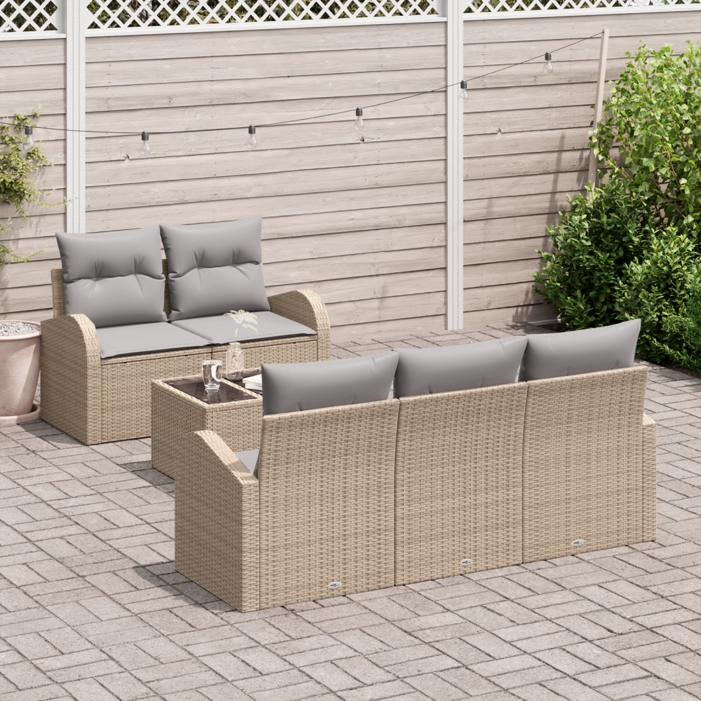 Set di divani da giardino a 6 pezzi con cuscini beige in polyrattan