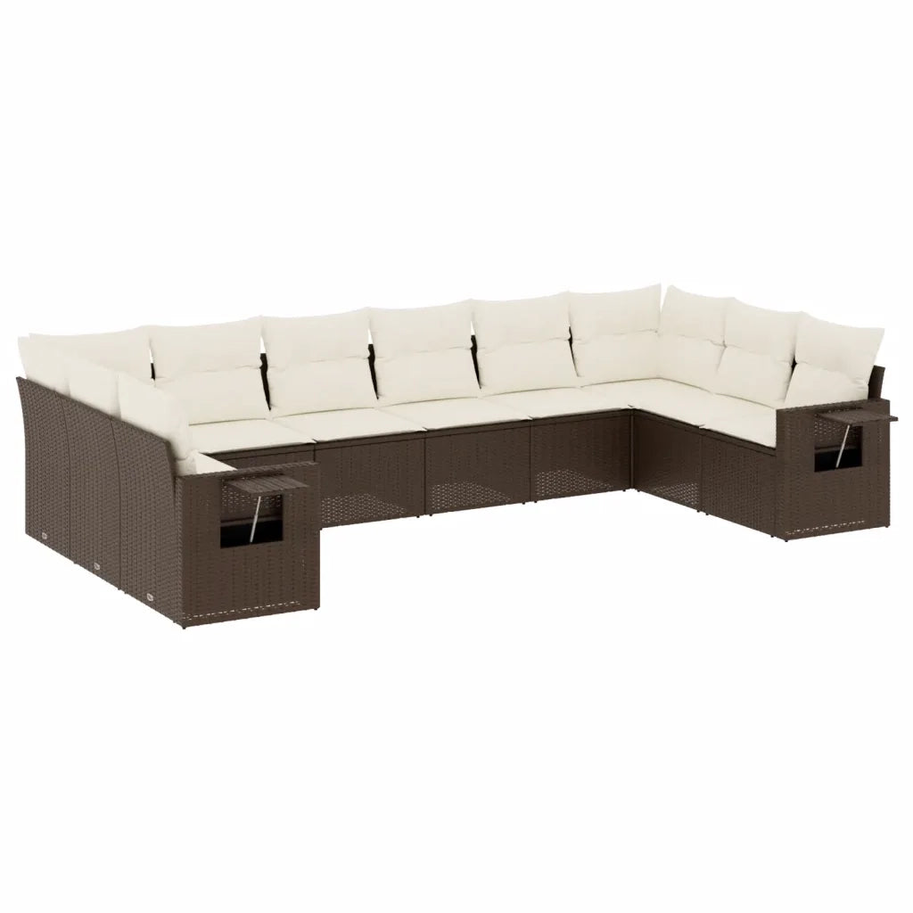 Set Divani da Giardino 10pz con Cuscini in Polyrattan Marronecod mxl 90299