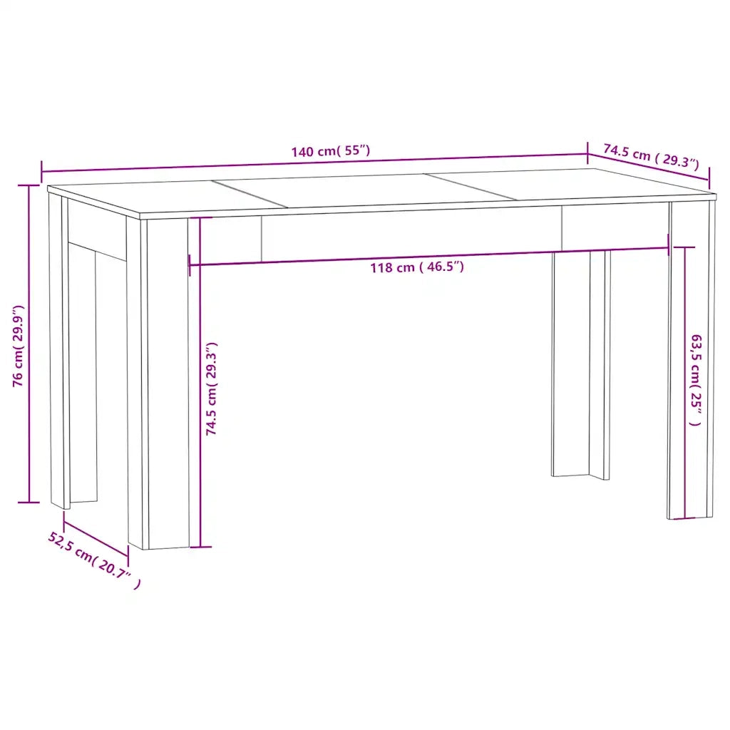Tavolo da Pranzo Grigio Cemento 140x74,5x76 cm in Truciolato