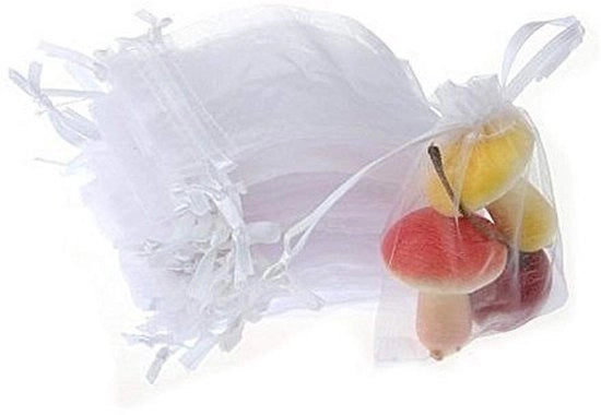Confezioni in Organza 50 Pezzi - Sacchetti Piccoli 9 x 7 cm - Sacchetti di Regalo - Sacchetti per Dolci - Matrimonio/Festa di Compleanno - Con Cordino