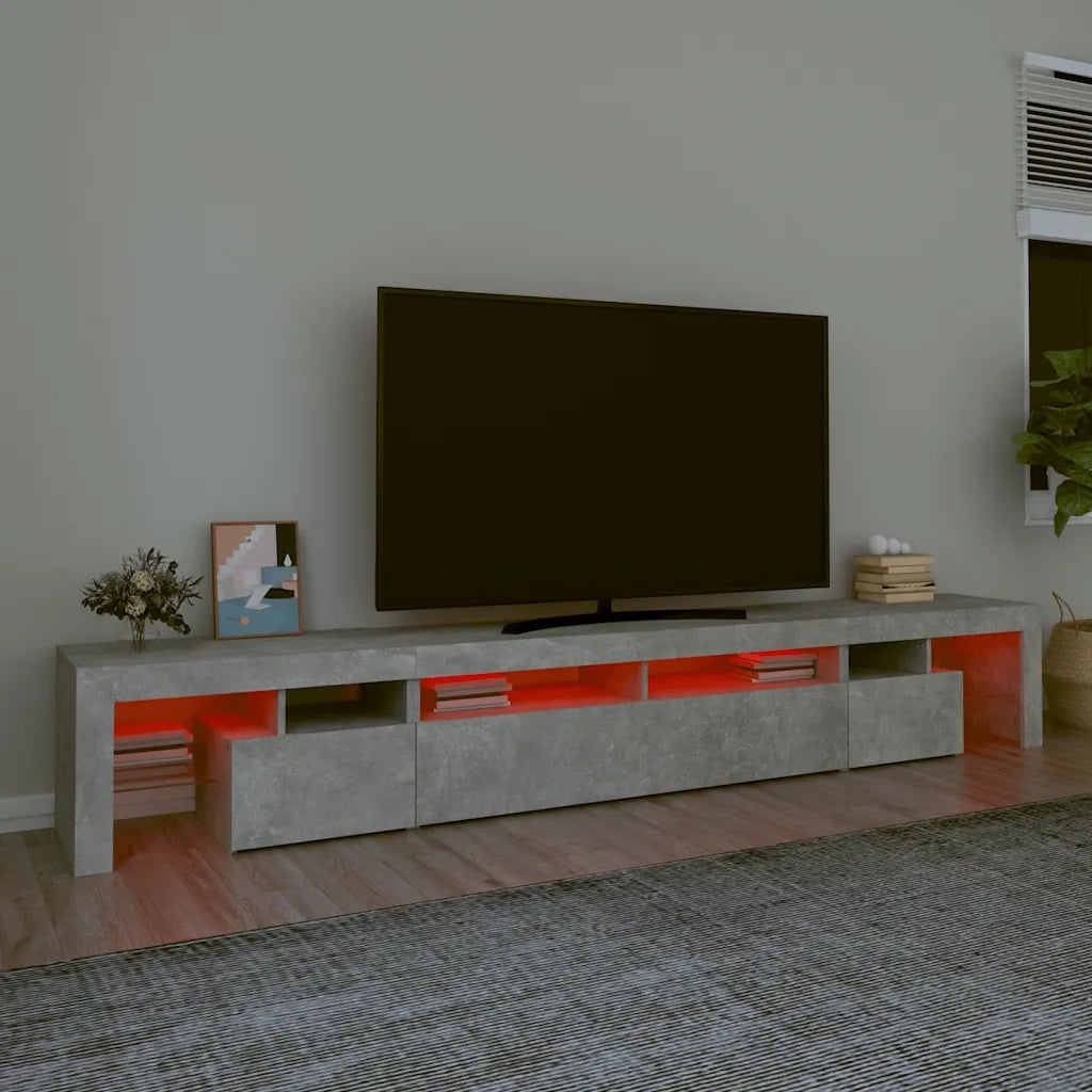 Mobile Porta TV con Luci LED-Credenza TV Grigio Cemento 260x36,5x40 cm