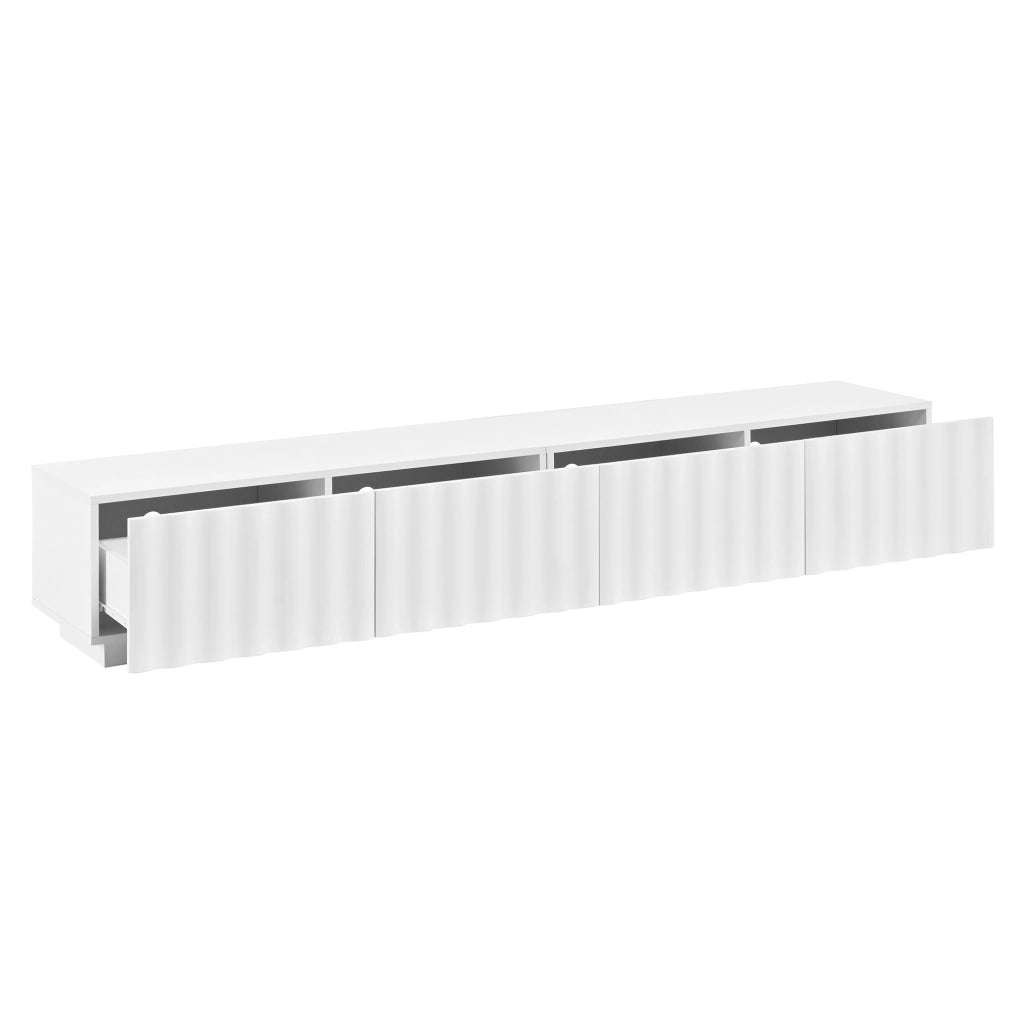 Mobile TV, motivo ondulato, cassetti con apertura a pressione, stile minimalista, bianco