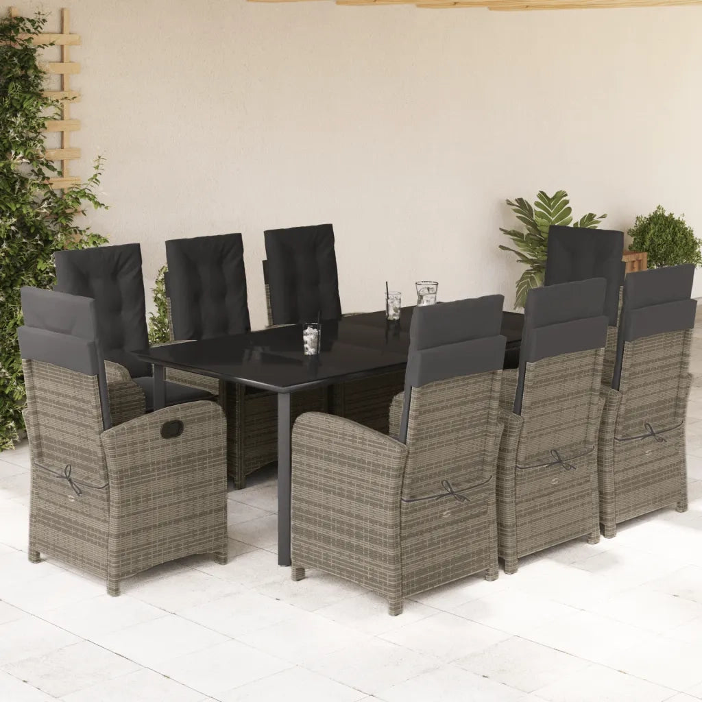 Set da Pranzo da Giardino 9 pz con Cuscini in Polyrattan Grigio 3212368