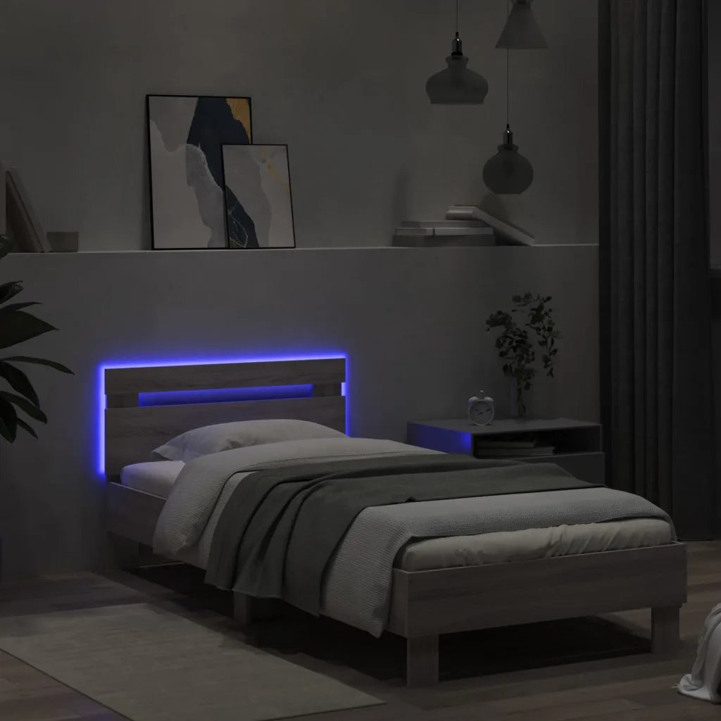 Giroletto con Testiera e LED Grigio Sonoma 90x190 cm 838748