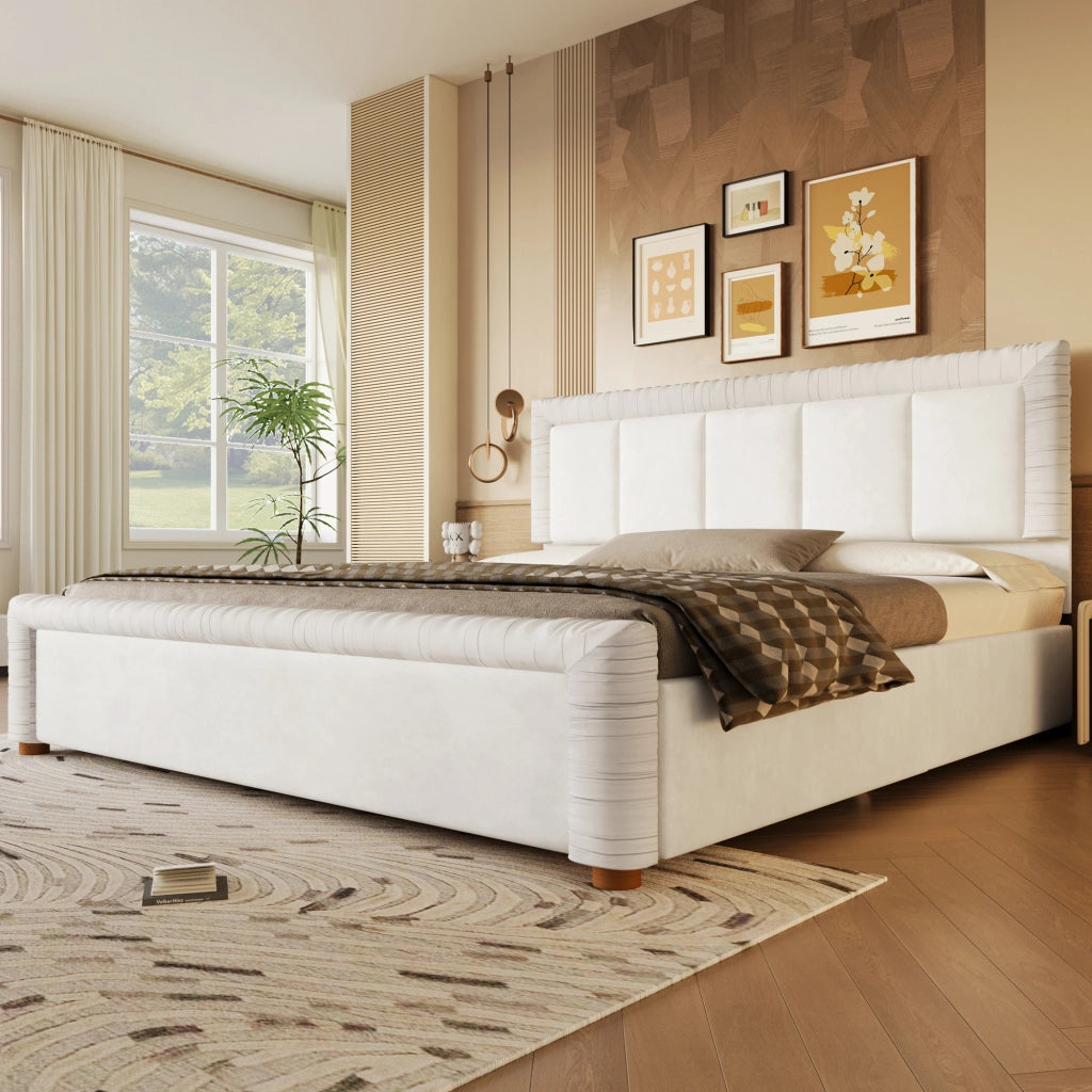 Letto imbottito 180x200 in velluto francese beige con 2 cassetti
