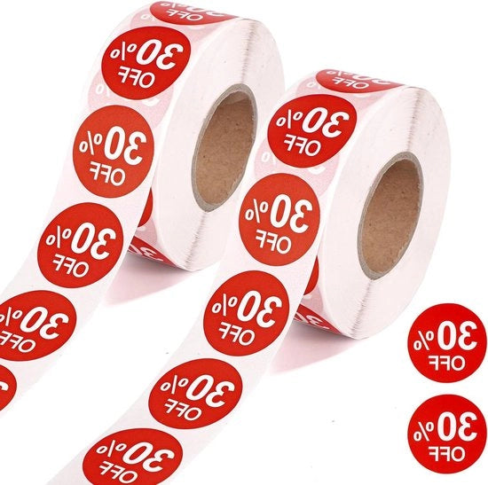 2000 Stuks Stickers per Promozione del Negozio - Etichette Autoadesive con Diametro 2,5cm - Etichette di Vendita in Rosso per Supermercati e Negozio - Risparmia con Stickers di Sconto!