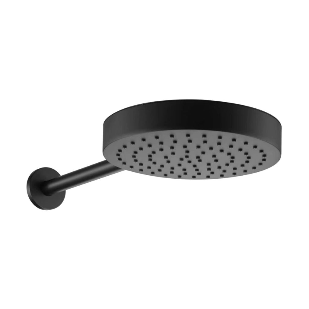 Soffione doccia tondo 25 cm in acciaio inox con braccio nero opaco
