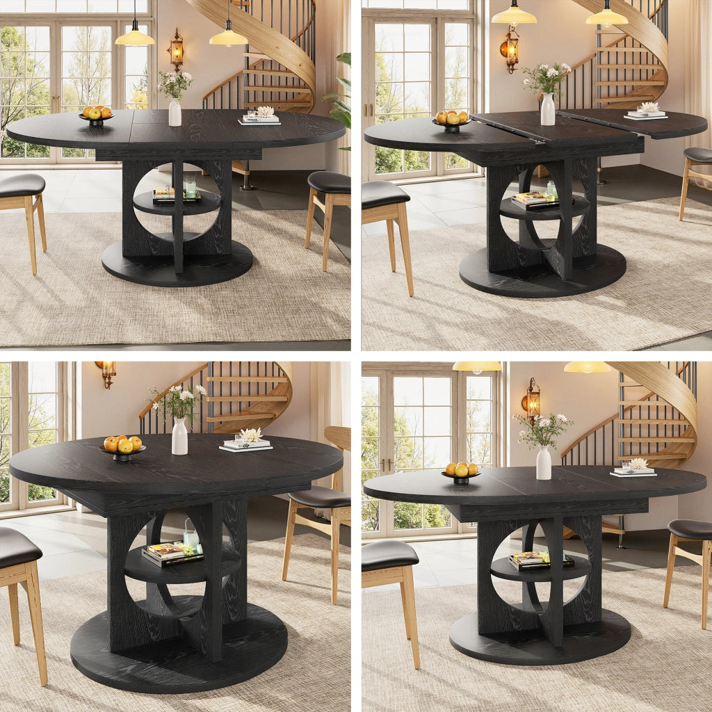 TAVOLO Allungabile 110-150 cm MDF Nero con ripiano integrato