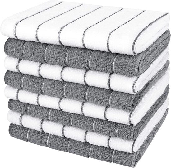 Set di 8 Tovaglioli Microfibra - Tovaglie da Cucina 30x30 cm - Super Assorbente, Soffice e Pluievole - Strisce