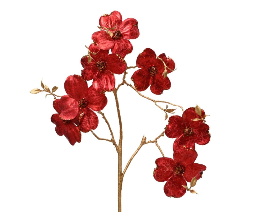 RAMO DECORATIVO NATALIZIO CON FIORI ROSSI CORNIOLO KAEMINGK 90 CM