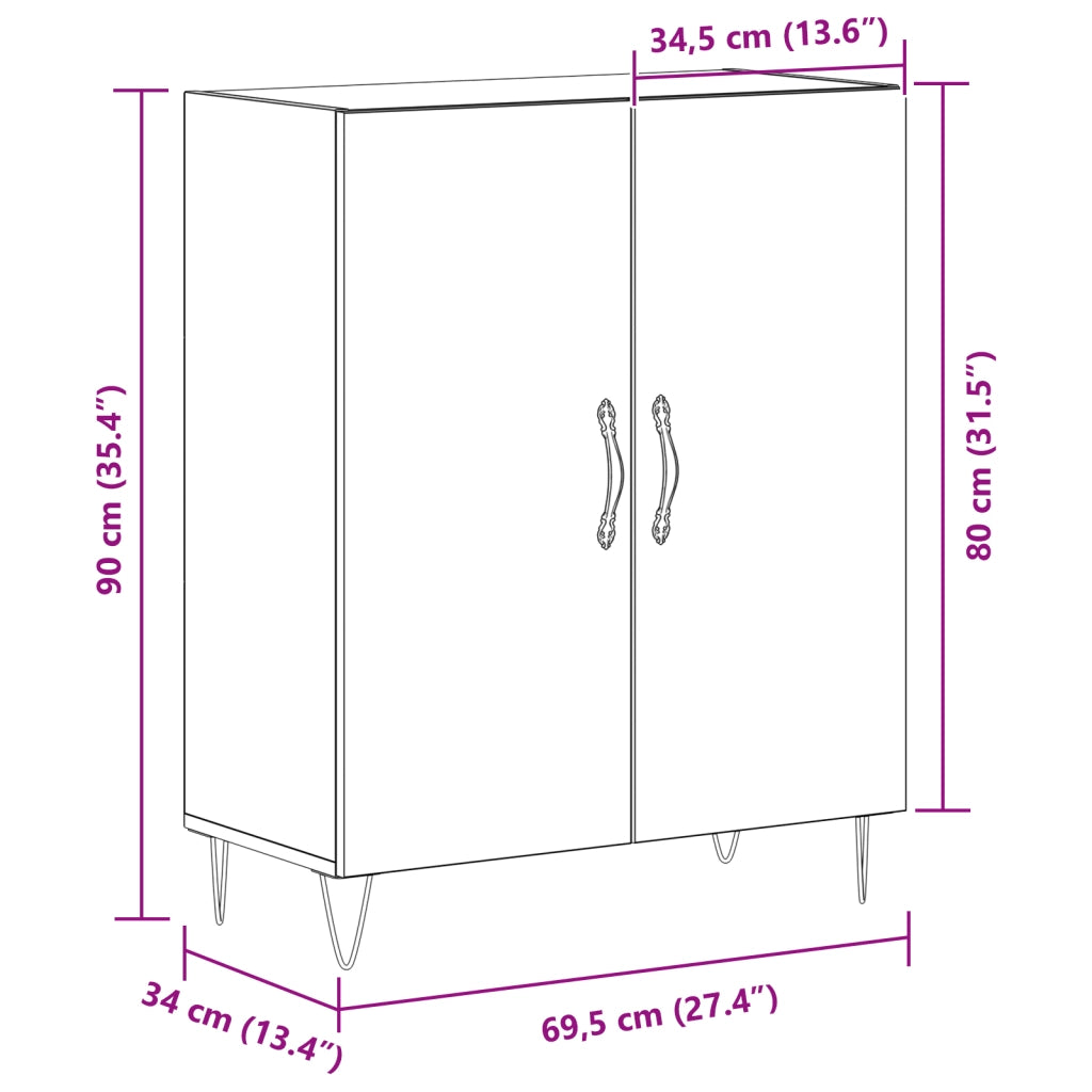 Credenza Nero Rovere 69,5x34x90 cm Legno ingegnerizzato