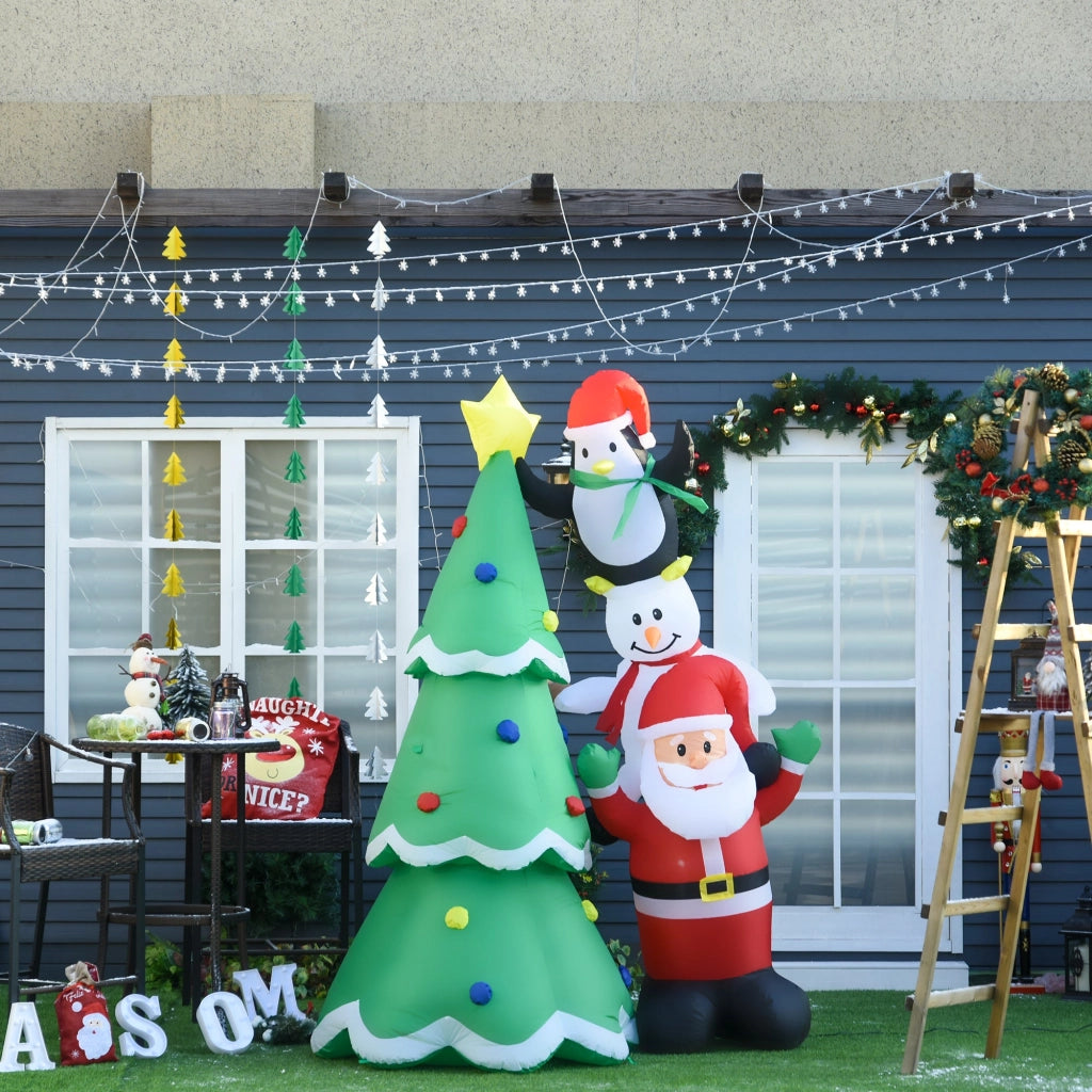 Babbo Natale Gonfiabile 170x115x243 cm con Pinguino e Pupazzo di Neve per Esterno