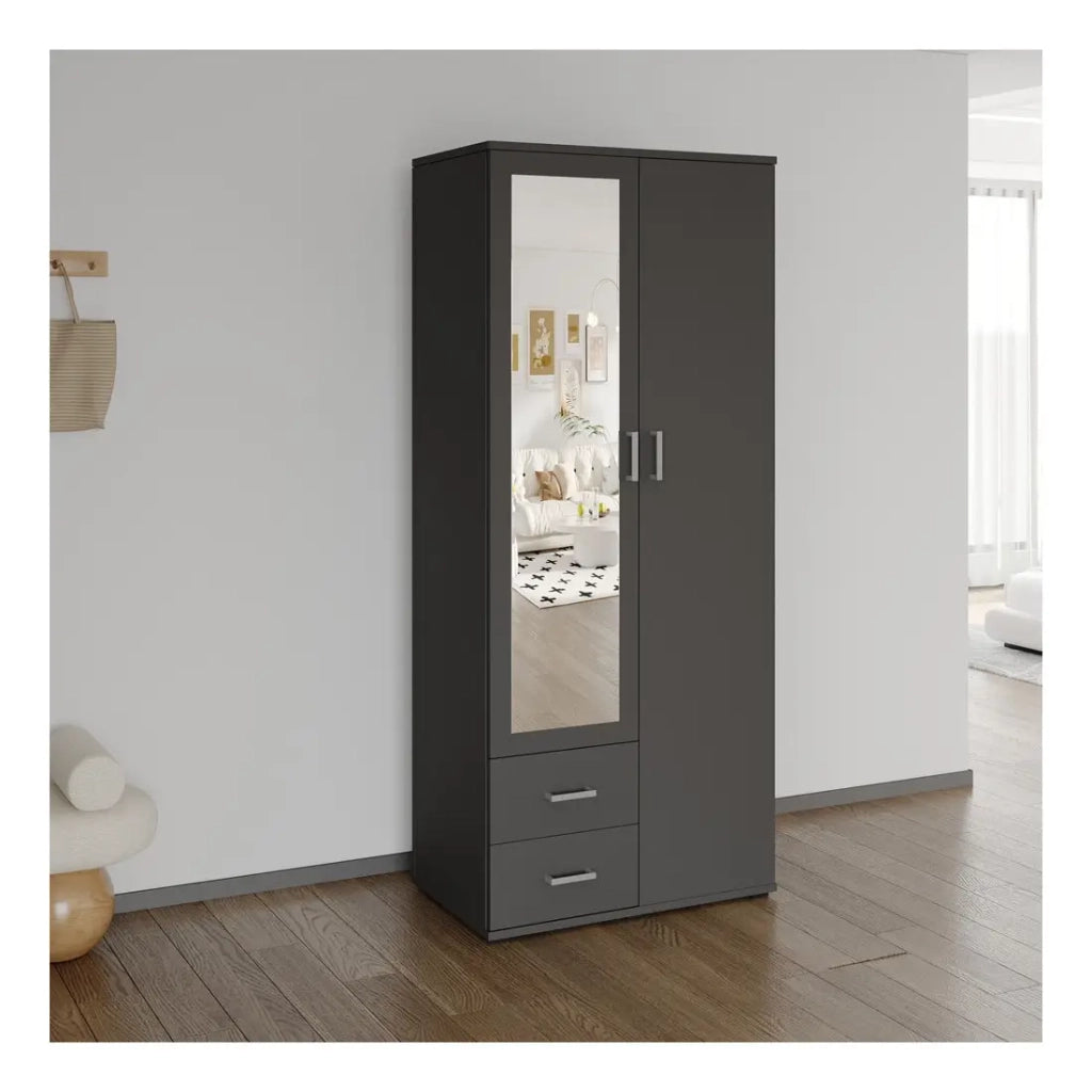 Armadio TOM 2 porte con specchio e 2 cassetti grigio antracite 80 cm