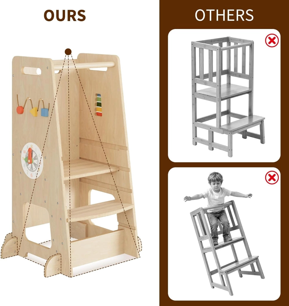 Torre di apprendimento per bambini; torre di osservazione in legno di betulla con attivit   educative; 90x56x50 cm; per cucina e bagno