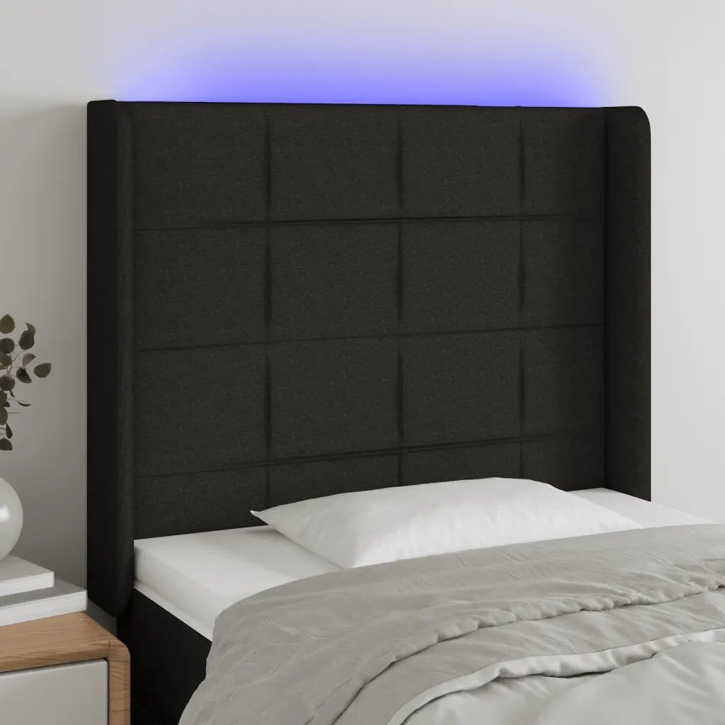 Testiera | Testata a LED nero 93x16x118/128 cm in Tessuto