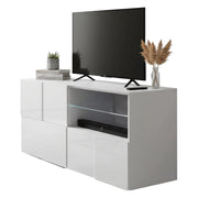 Mobile porta TV Ward, Credenza da soggiorno, Armadio basso per TV, Base parete attrezzata, Made in Italy, 122x43 h57 cm, Bianco lucido