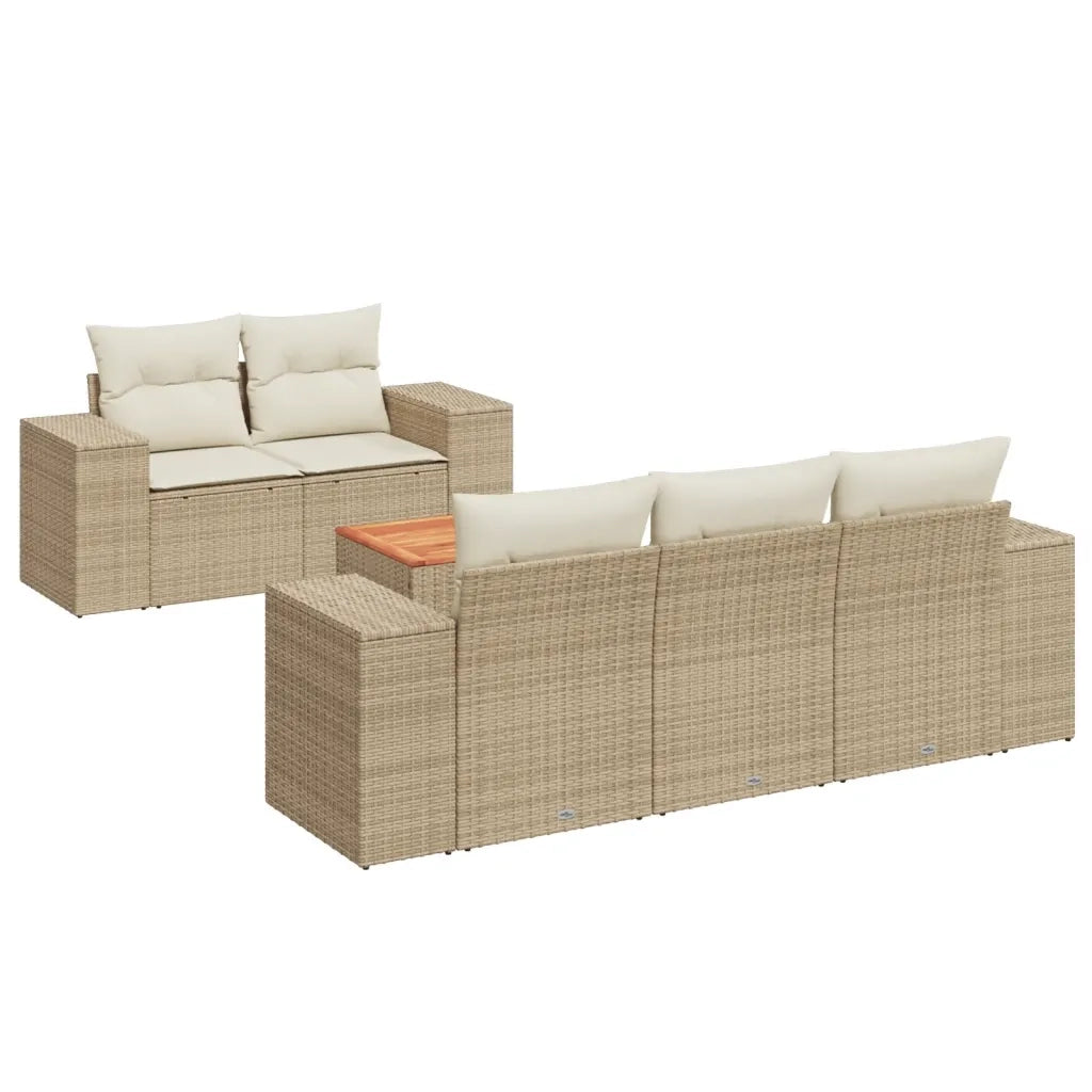 Set Divano da Giardino 6 pz con Cuscini Beige in Polyrattan 3225330