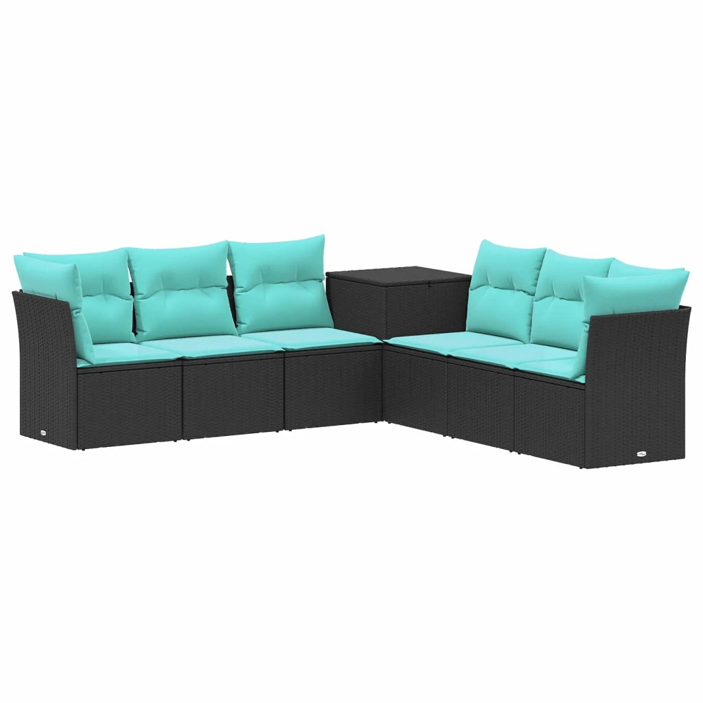 Set di divani 7 pz Nero e Blu Rattan sintetico e Acciaio 3448756
