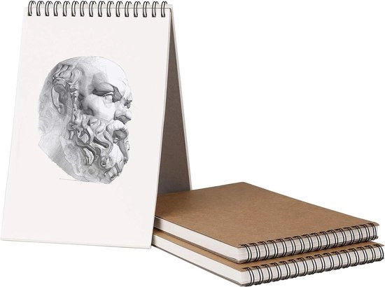 Quaderno di schizzi in formato A5, blocco da disegno con spirale, pagine bianche, per principianti e professionisti, 3 unità, copertina in Kraft con matita a pastello (30 fogli, 160 g/m²).