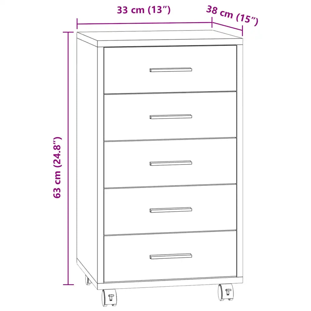Cassettiera con Ruote rovere fumo in Legno Multistrato 342674