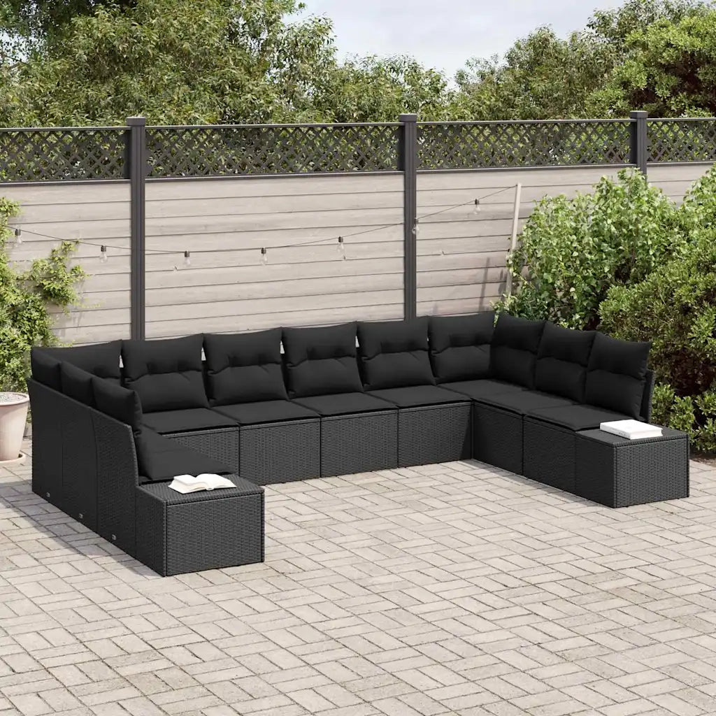 Set Divano da Giardino con cuscino 10 pcs Nero Polyrattan