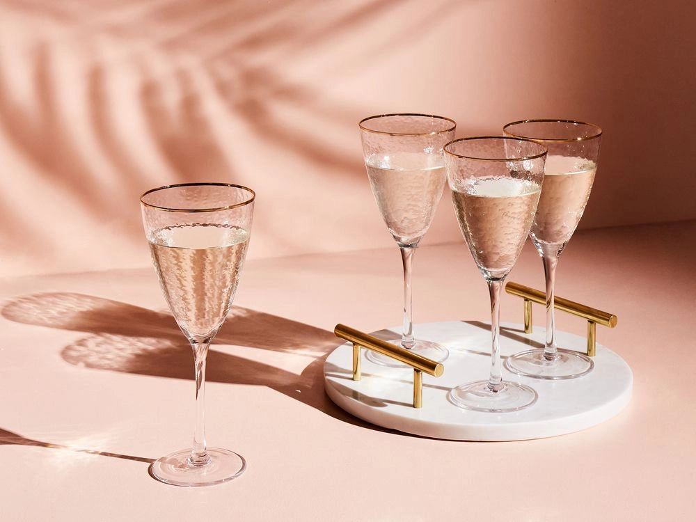 Set di 4 calici da vino in vetro soffiato a mano con bordo dorato 38 cl tavola elegante