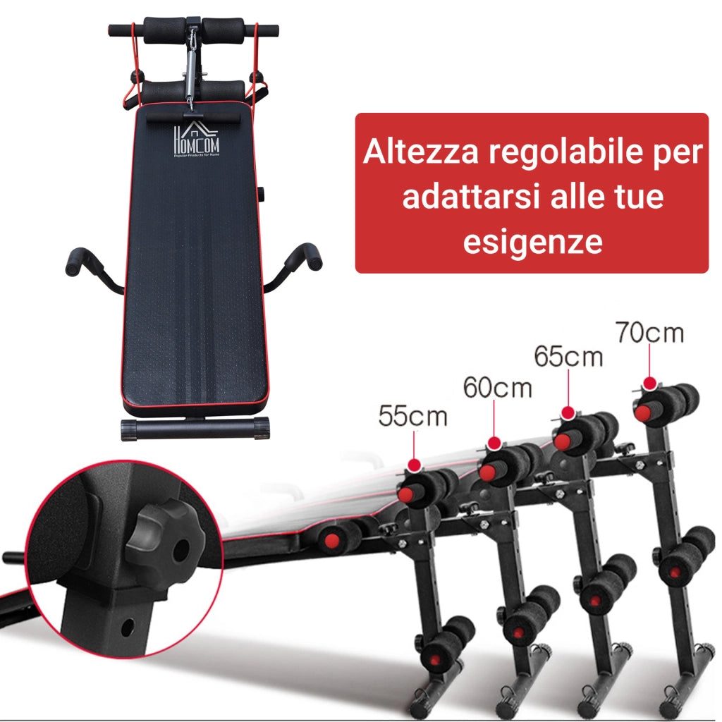 EasyComfort Panca Multifunzione con Vogatore a Molla e Schienale Regolabile e 2 Corde Elastiche, 55.5x137.5 cm Nero