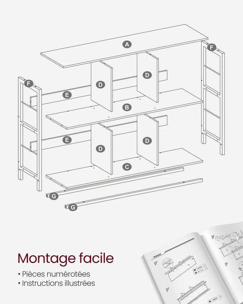 Libreria a 3 ripiani stile industriale 9 cubi per soggiorno ufficio corridoio cucina 33 x 120 x 80 cm marrone 12_0006399