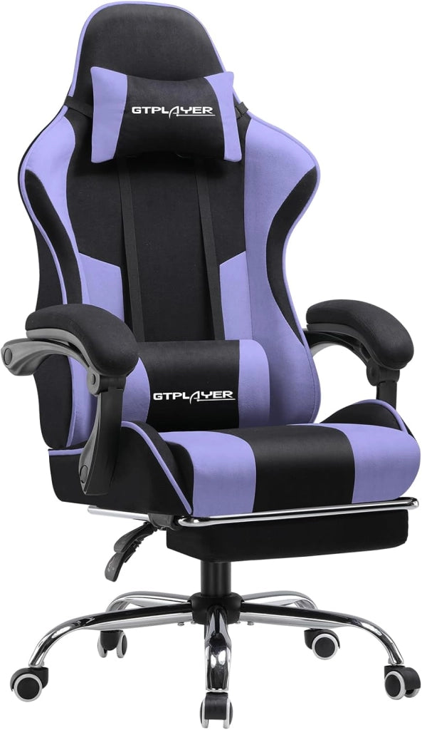 Sedia da ufficio, da gaming, da gaming, ergonomica, con poggiapiedi, poggiatesta, cuscino lombare, imbottito, sedia girevole verde