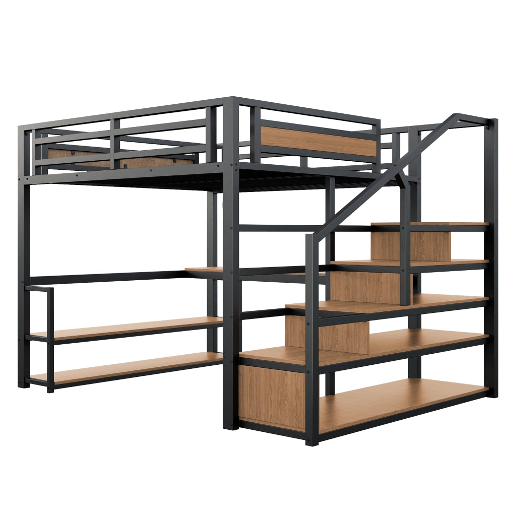 Letto a castello metallico nero con funzione contenitiva e tavolo dimensioni 140x200 cm