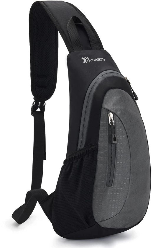 Borsa da Sling con Grande Capacità in Nylon Impermeabile con Cinture Regolabili per Attività All'Aperto, Borsa da Spalla Uomo, Grigio