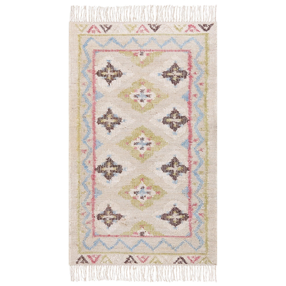 Tappeto in iuta beige multicolore 80 x 150 cm fatto a mano con nappe soggiorno camera da letto