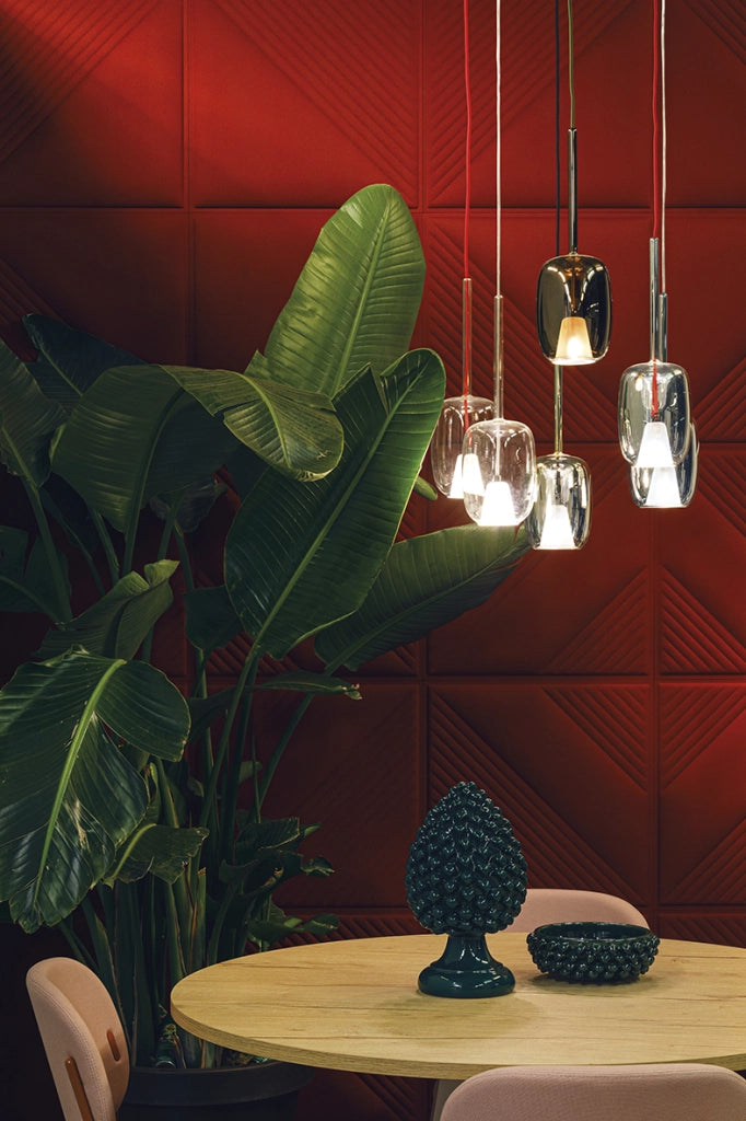 GIOIA Sospensione in Vetro Pirex Finitura Bronzo Lucido attacco E14 60W IP20 - Rossini Group - Lampada di design ovale sabbiata
